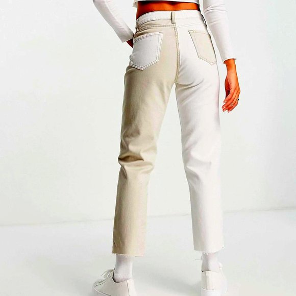 STRADIVARIUS NWT 2 TONES MOM FIT jeans denim Sz 4 or 26 waist MADE IN MOROCCO - Picture 2 of 13